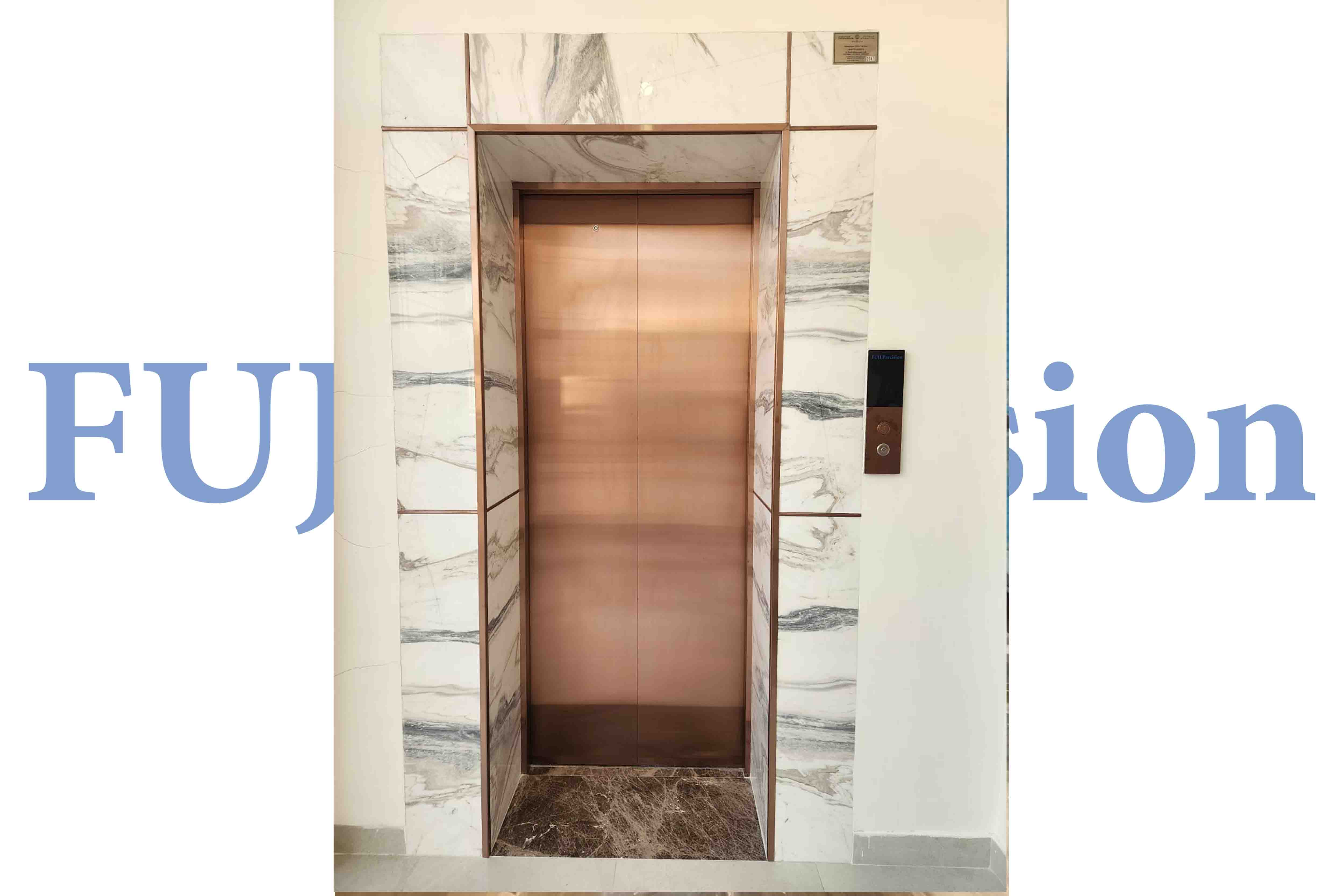 Bronze etched stainless steel elevator car, from Middle East customers