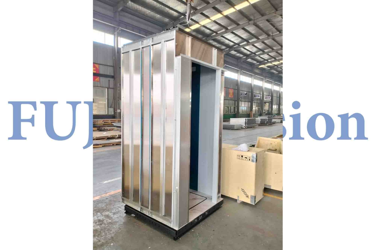 The elevators to be shipped to Egypt are being tested in the factory. 