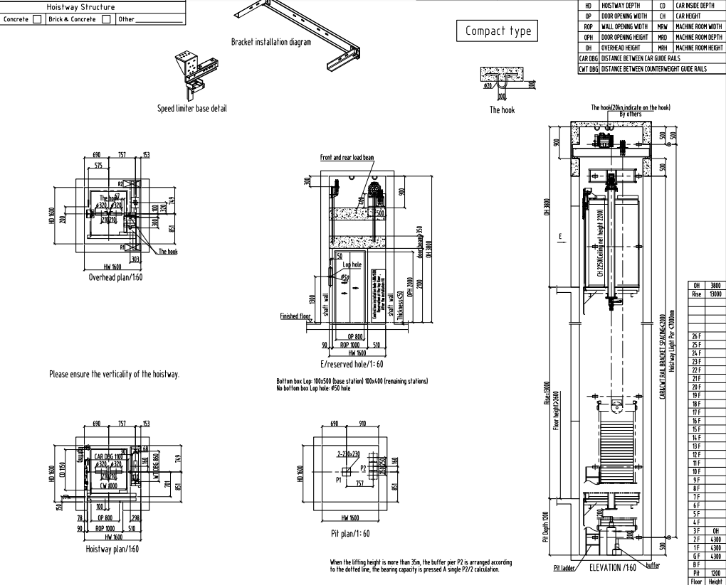 FUJI Precision Elevator Passenger Elevator Drawing