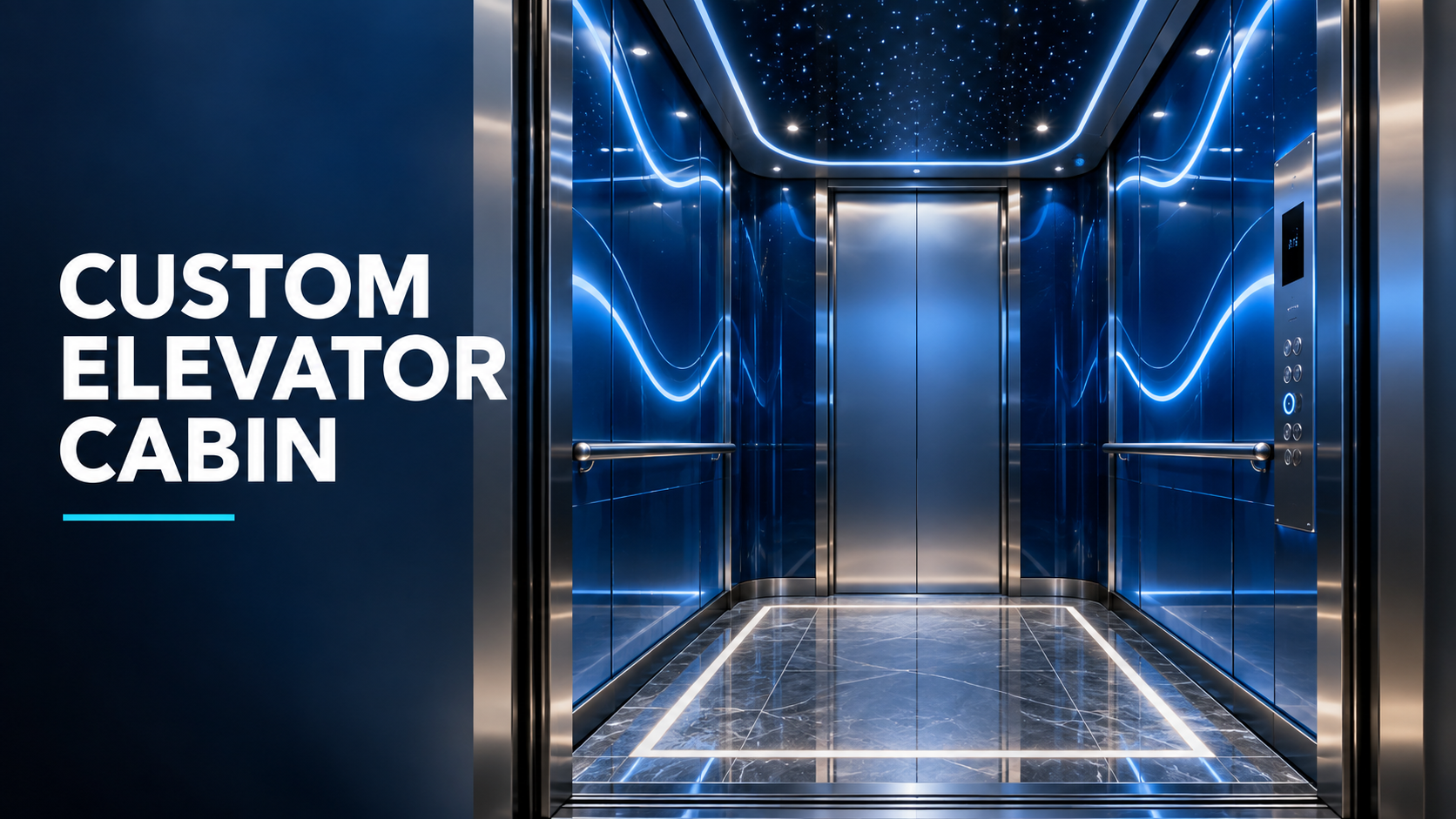 Custom Technology-Inspired Elevator Cabins: Blue LED Lighting and Starry-Sky Ceilings Custom Technology-Inspired Elevator Cabins: Blue LED Lighting and Starry-Sky Ceilings